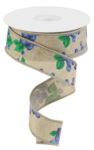 RGC175201 1.5"X10 YD Blueberries Lt Beige/Blue/Green