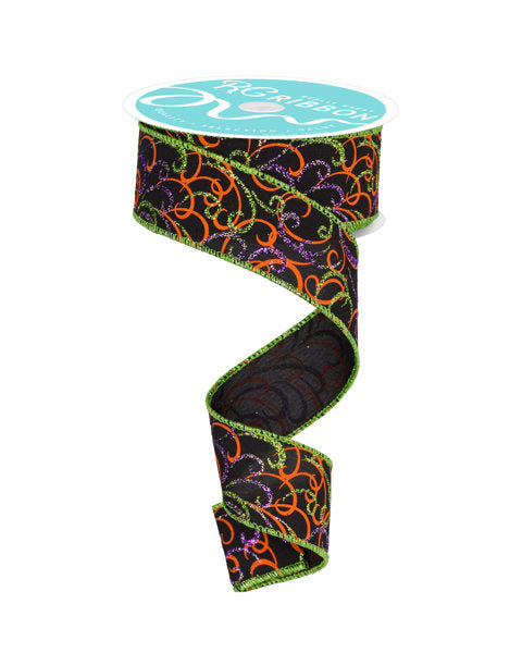 RGF133202  1.5" x 10yd Multi Swirls Black/Orng/Purple/Lime