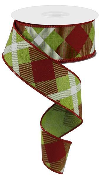 RG01682XX       1.5" X 10Yd Printed Plaid On Royal    Fresh Green/Red/White