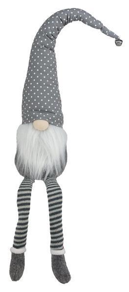 XN4181     17.5"H Polka Dot Fabric Sitting Gnome   Grey/White