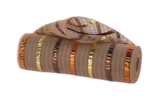 RY5037EY  10.25" x 10yd Fine Weave x L Foil/Faux Jute Natural/Orange/Gold/Brown