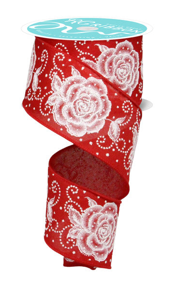 RGF160624  2.5" x 10yd Raised Roses Red/White