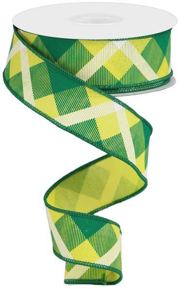 RG01682K2   1.5" x 10yd Printed Plaid On Royal   Yellow/Green/White
