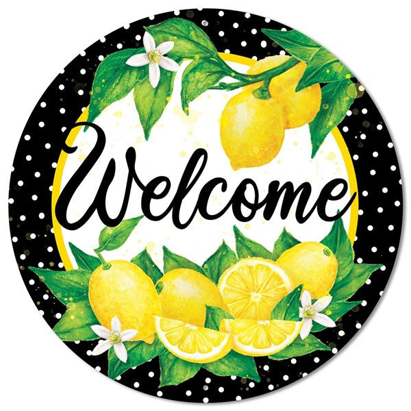 MD0876 12'' Welcome W/Lemons W/Dot Border Yellow/Green/White/Black