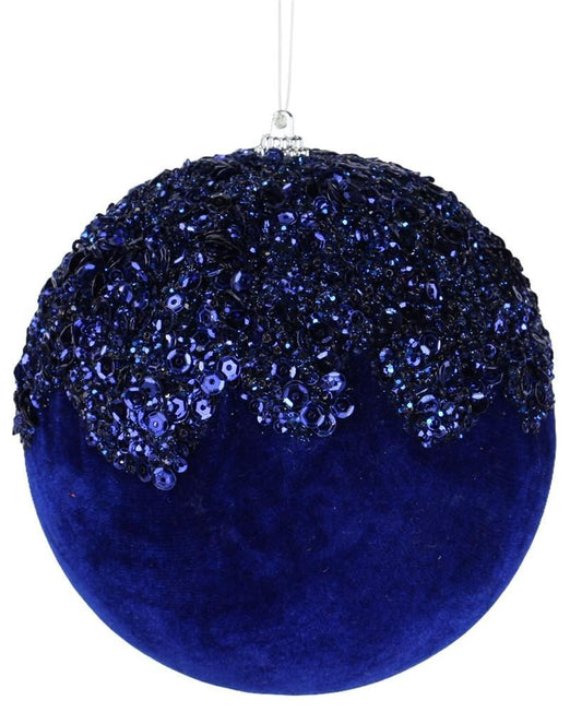 XJ448125  4.75"Dia Velvet/Sequin/Bead/Glitter Orn  Royal Blue