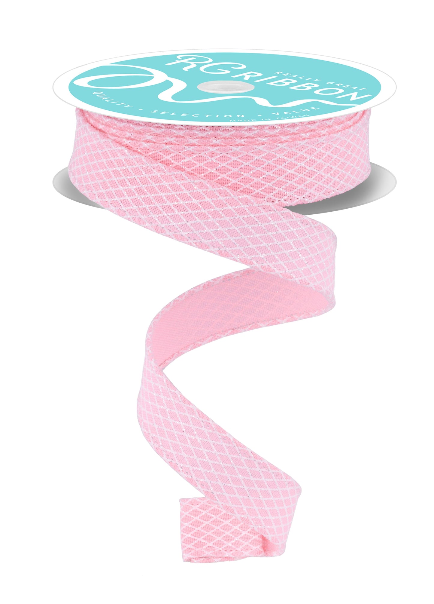 RGF7695EH  7/8" x 10yd Mini Harlequin Ribbon – Rose/White – Wired Ribbon