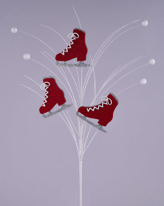 XP019524  23"L Glitter/Felt Ice Skates Spray  Red