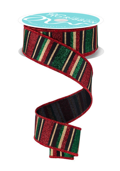 RGF191202  1.5" x 10yd Horizontal Stripe Black/Red/Emrld/Gold