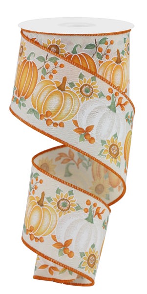 RGE19506H  2.5" x 10yd Pumpkins/Sunflower Crm/Brwn/Orng/Yllw/Sage