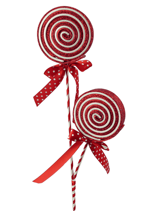 84809RDWT     27"HX4.25DIA     Glitter Lollipop Spray    Red/White