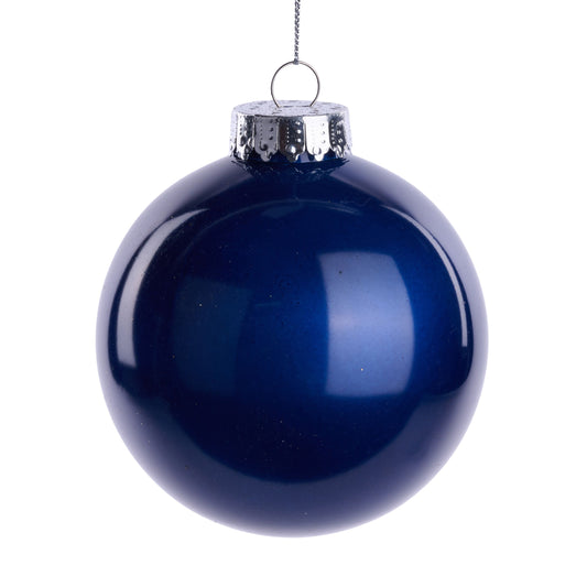XH966119    100Mm Dia Lacquer/Glass Look Ornament   Navy Blue