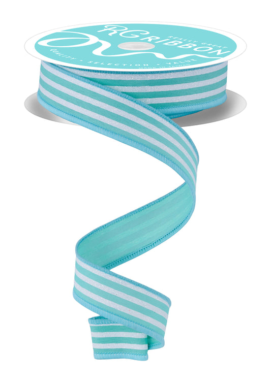 RGF7974AN  7/8" x 10yd Glitter Vertical Stripe Mint Green/White