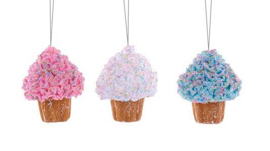 HE4195  7.5"H      Cupcake W/Hanger     Pink, White, Blue