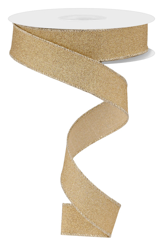 RGE7380YH   7/8" x 10yd Fine Glitter on Royal Wired Ribbon – Light Gold – Sparkle Wired Ribbon