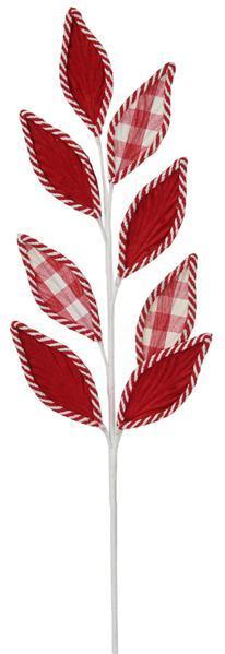XS219130 27" Velvet/Plaid Leaf Spray Red/White