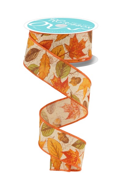 RGF1338AE  1.5" x 10yd Leaves And Acorns Tobacco/Multi