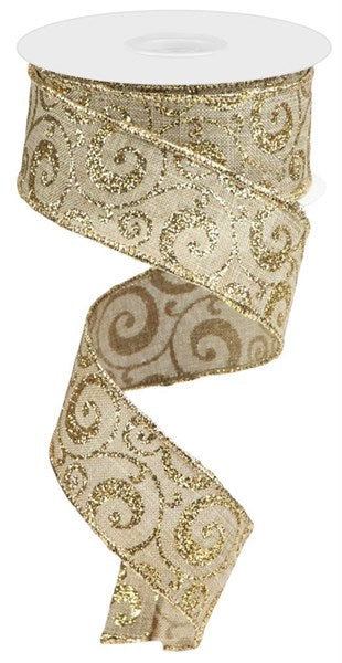 RW82032T  1.5" x 10yd Glitter Swirl Natural/Gold