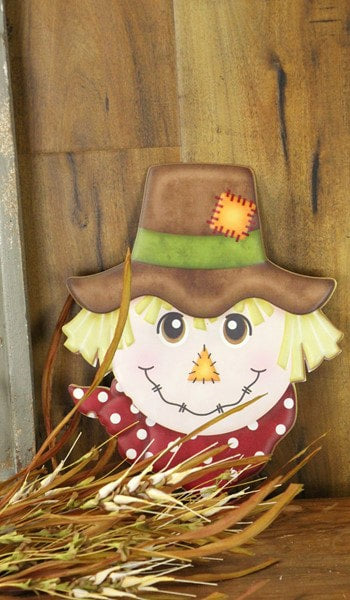 MD062405 12"H X 10"L Metal Scarecrow Burg Scarf Brown/Burg/Green/Orange
