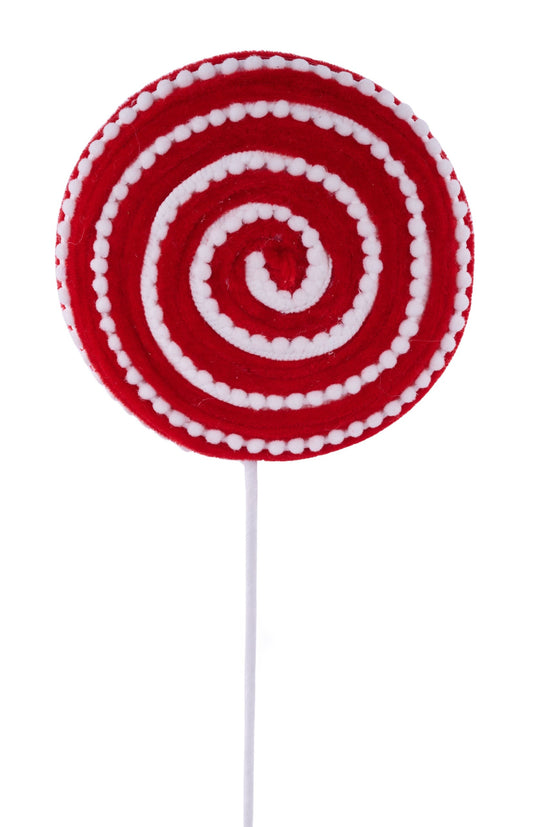 XC120134  20"L Velvet/Snowball/Striped Lollipop  Red/White