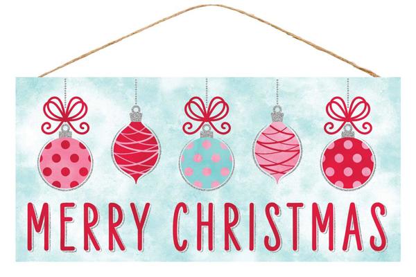AP8840  12.5"L x 6"H Retro Merry Christmas Sign Red/Lt Pink/Vintage Blue