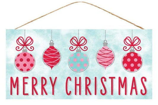 AP8840  12.5"L x 6"H Retro Merry Christmas Sign Red/Lt Pink/Vintage Blue