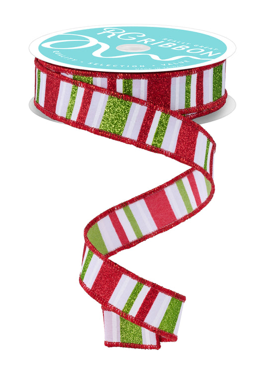RGF7918T9  7/8" x 10yd Horizontal Stripe White/Red/Lime