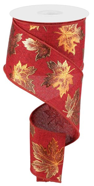 RGC183405  2.5" x 10yd Foil Maple Leaf On Royal Burgundy