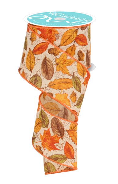 RGF1339AE  2.5" x 10yd Leaves And Acorns Tobacco/Multi