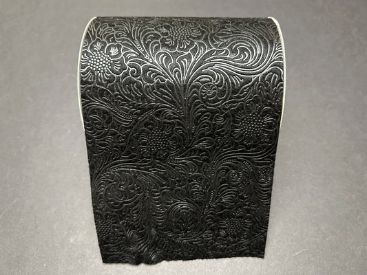 42466-06-21    6"X25YDS   Embossed Flower Hot Cut Edge  Black