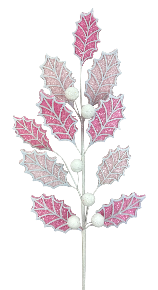 86245PKWT     31"H     Holly Leaves Ball Spray
