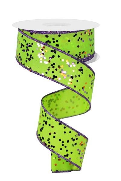 RGE171033  1.5" x 10yd Sprinkled Hex Glitter Finish Lime/Purple/Orange/Black