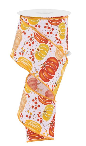RGE1983W6  2.5" x 10yd Pumpkins/Berries Wht/Brw/Rst/Yllw