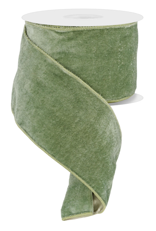 RGE166030    4" x 10yd Deluxe Velvet Ribbon with Satin Backing – Sage Green – Luxury Wired Ribbon