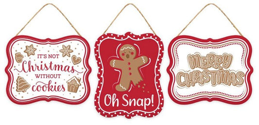 MD1449      5"L x 4"H Emboss Gingerbread Sign   White/Red/Tan/Brown
