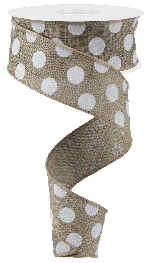 RG0120601  1.5" x 10yd Medium Polka Dots Beige/White