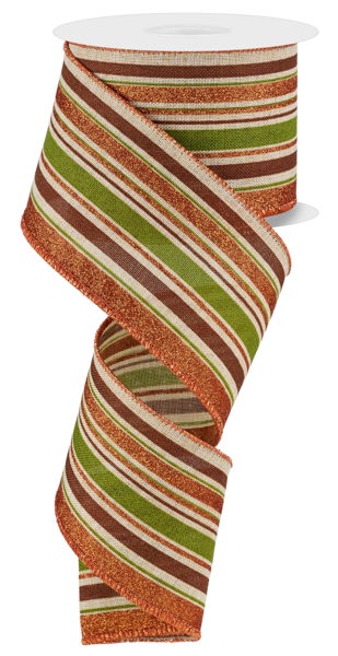 RGE182244  2.5" x 10yd Vertical Stripe Lt Nat/Moss/Brwn/Orng