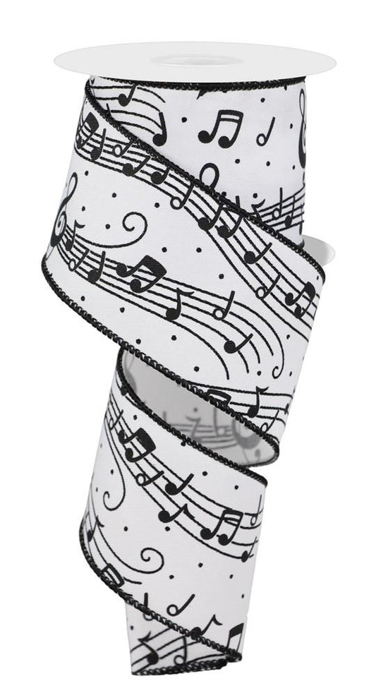 RGE173527    2.5" x 10yd Music Notes On Diagonal Weave   White/Black