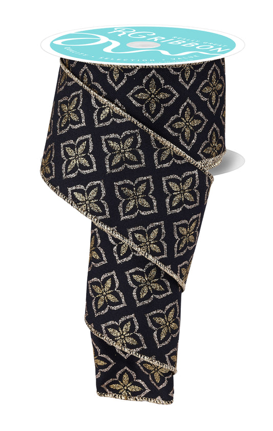RGF199002  2.5" x 10yd Glitter Petals Black/Lt Gold/Champagne