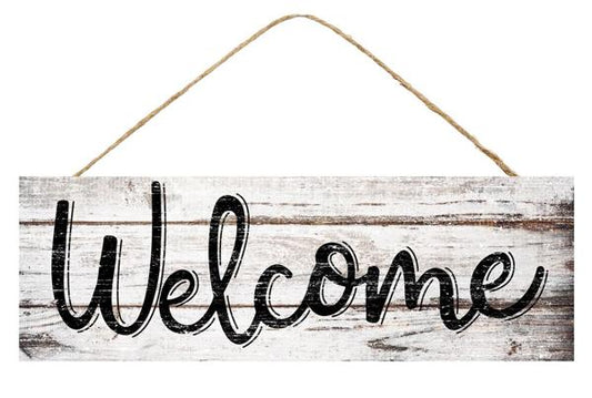 AP800927  15"L x 5"H Welcome Sign White/Wash