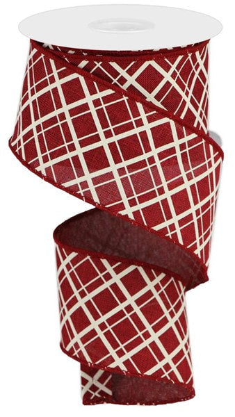 RGA150605  2.5" x 10yd Thick/Thin Diagonal Check Burgundy/Ivory