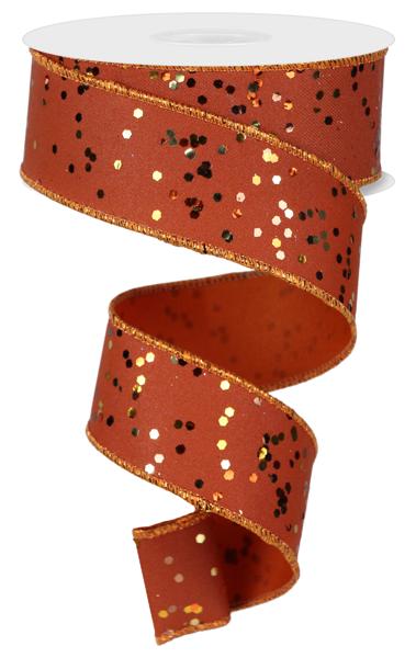 RGE1253J9  1.5" x 10yd Sprinkled Hex Glitter Finish Org/Brn/Rust/Lt Cpr/Gld