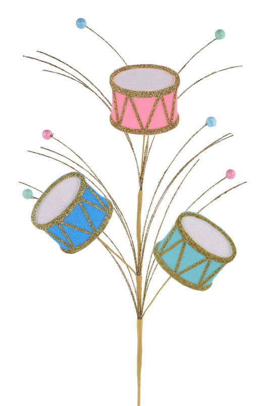 XP019691  23"L Glitter/Felt Christmas Drums Spray  Pastel