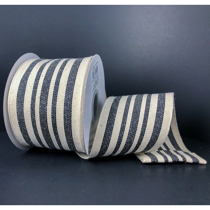 RJ17140-21      2.5" X 10YD WIRED WOVEN FRENCH STRIPES RIBBON      Black