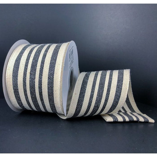 RJ17140-21      2.5" X 10YD WIRED WOVEN FRENCH STRIPES RIBBON      Black