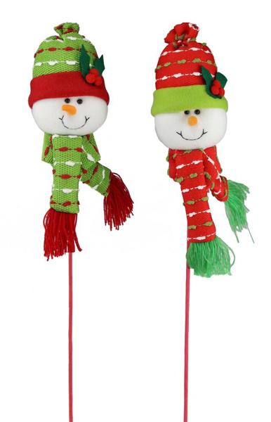XN593299 2 Asst 25"Oah Snowman Head Pick Red/Lime Green/White