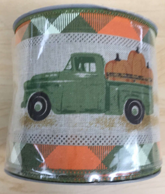 RG8776  4" x 10YD  Pumpkin Truck Straw Orange/Grn/Beige