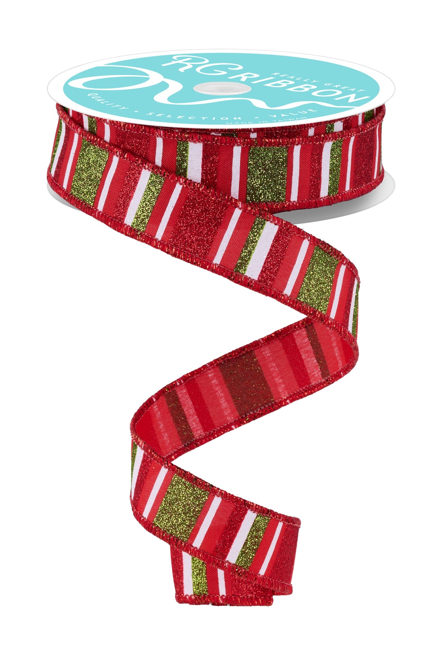 RGF79207R    7/8" x 10yd Horizontal Stripe   Red/Lime/White