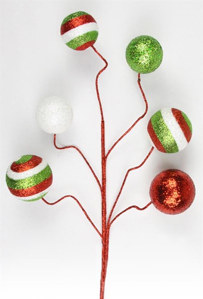 XS993492 20"L Swirl Glitter Ball Spray Red/Lime Green/White
