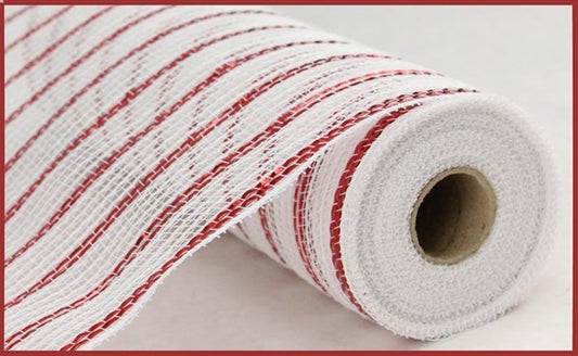 RY8018A2   10.25" x 10yd Poly/Faux Jute/Metallic Mesh  White/Red