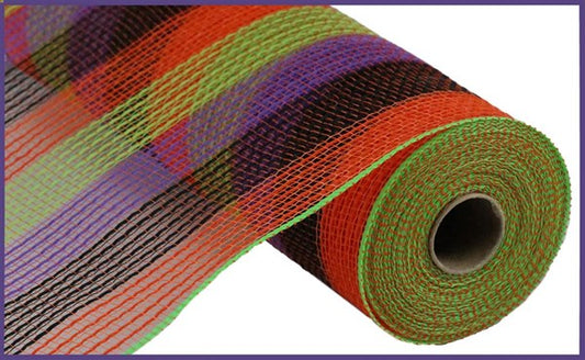 RY8321D2  10.25" x 10yd Pp/Faux Jute Small Stripe Org/Blk/Fresh Grn/Prpl